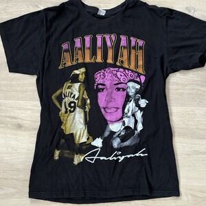 Vintage Aaliyah Shirt Mens Black Try Again Memorial Hip Hop Rap Tee‎